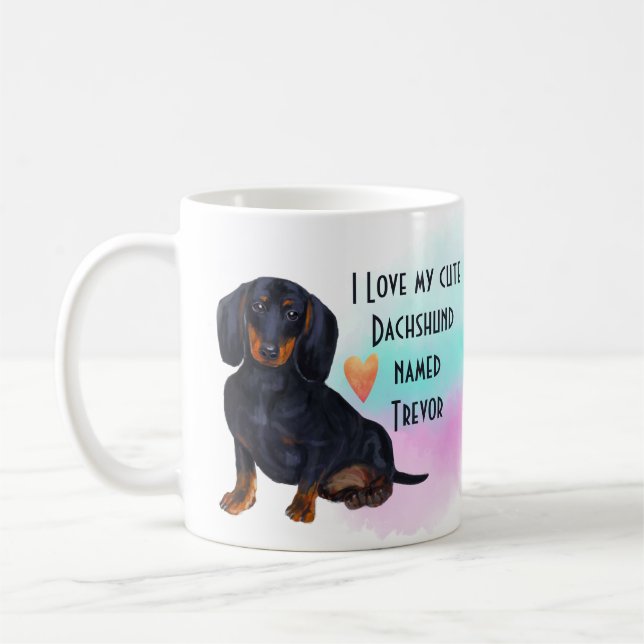Mug J'Aime Mon Dachshund Black Custom Cartoon Chien (Gauche)