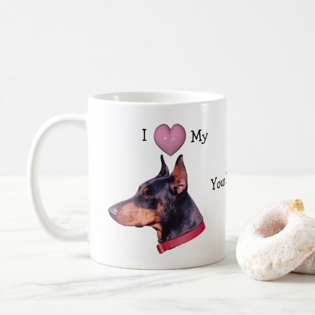 Mug J'Aime Mon Doberman Personnalisé (Avec donut)