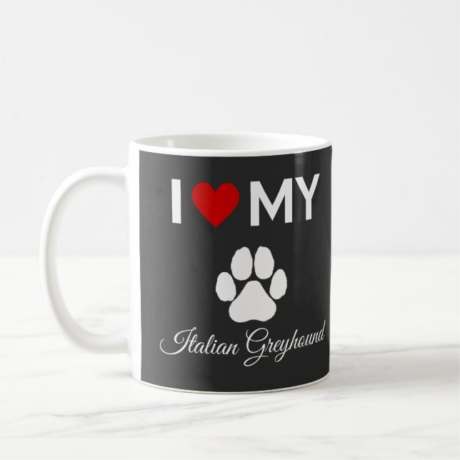 Mug J'aime mon italien Greyhound chien texte personnal (Gauche)