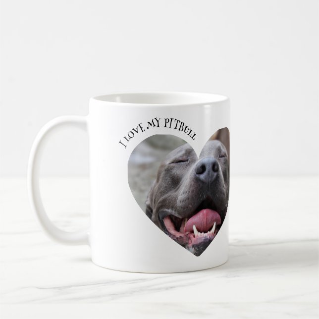 Mug J'aime mon pitbull chien photo personnalisée (Gauche)