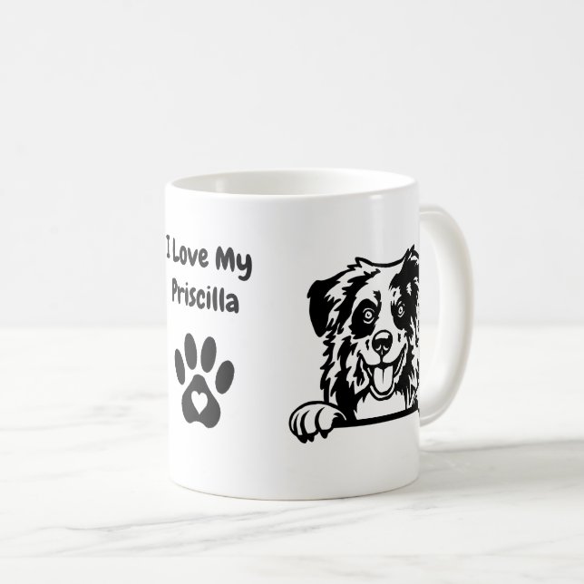 Mug J'aime mon SHEPHERD AUSTRALIEN | Nom et Empreinte  (Devant droit)
