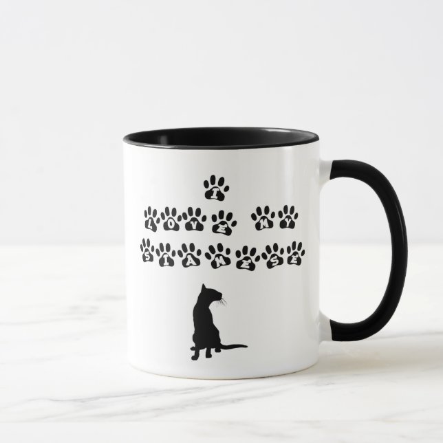 Mug J'aime mon siamois--Texte noir (Droite)