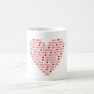 Mug J'aime Noël Christ Religieux Double Cœur Rouge