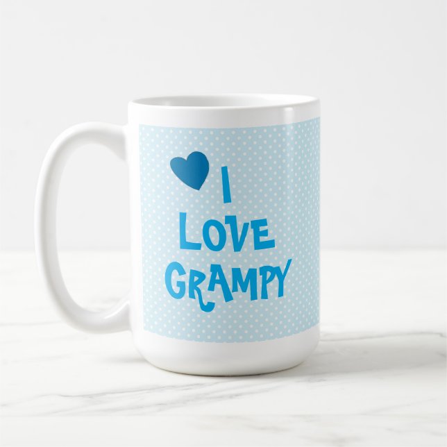 Mug J'aime (ou NOUS aimons) Papi avec un cœur bleu (Gauche)