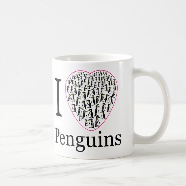 Mug J'aime pingouins coupe coeur rose (Droite)