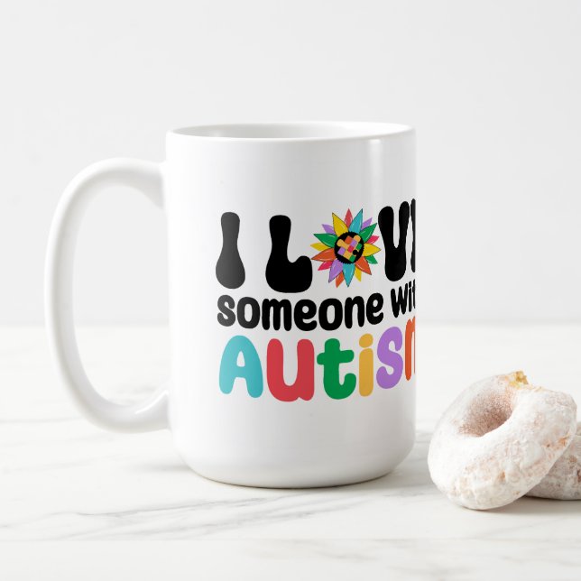 Mug J'aime quelqu'un avec l'autisme (Avec donut)