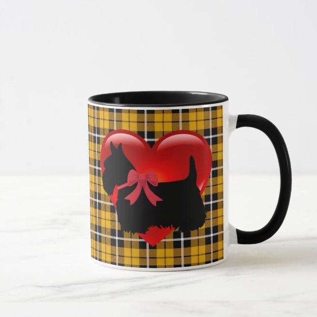 Mug J'aime, Scottish Terrier, grand coeur rouge plaid  (Droite)