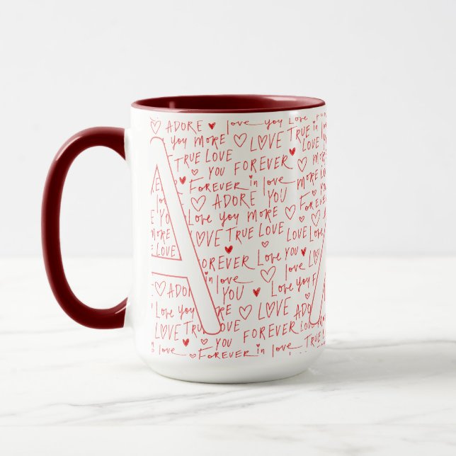 Mug J'aime un toi — Initiale personnalisée “A” romanti (Gauche)