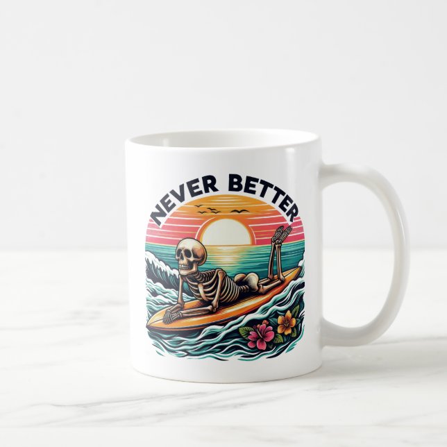 Mug Jamais mieux - Skeleton Surfing Sunset Wave Design (Droite)