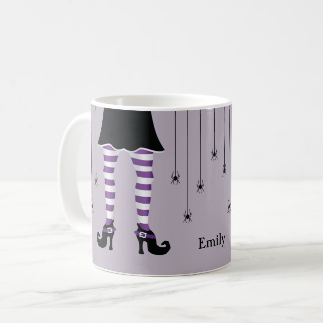 Mug Jambes De Sorcière Violette Et Araignées Avec Nom  (Devant gauche)