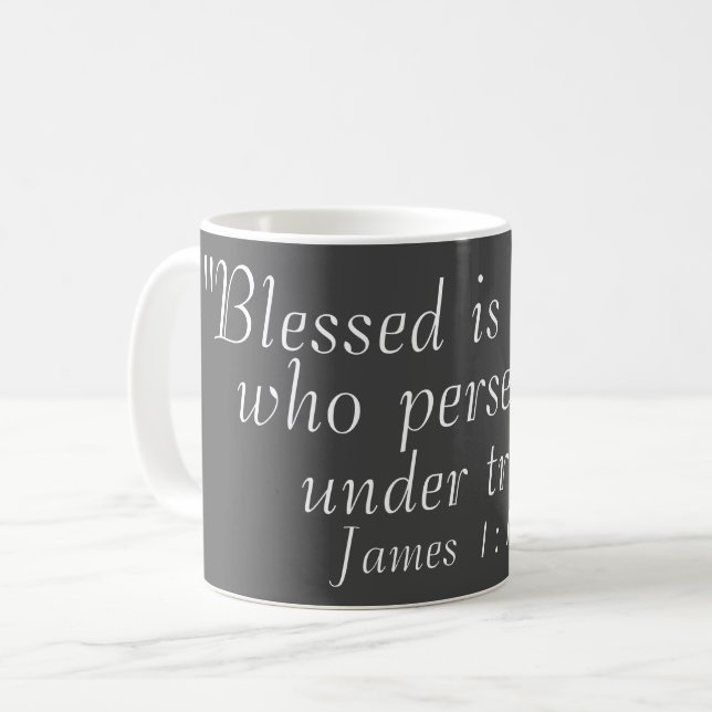 Mug James 1:12 Citation biblique Imprimer Café gris (Devant gauche)