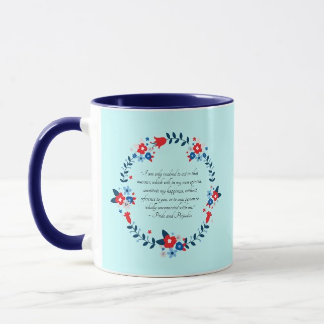 Mug Jane Austen Happiness Quote, Pride and Prejudice (Gauche)