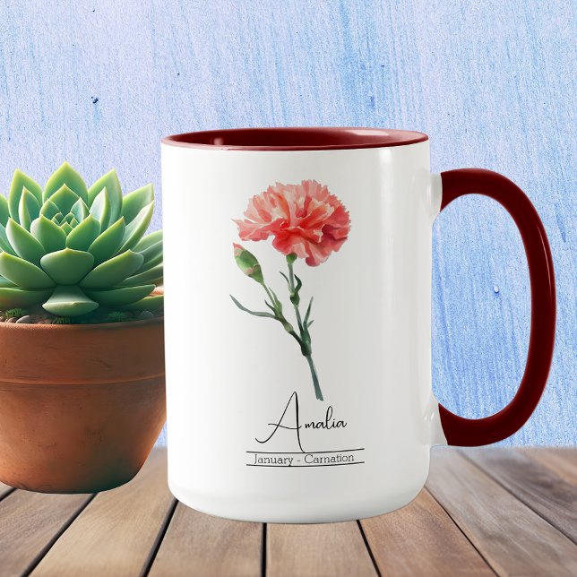 Mug Janvier Mois de la naissance Carnation des fleurs (Créateur téléchargé)
