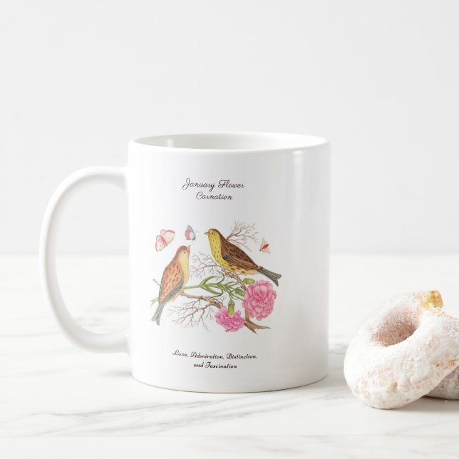 Mug Janvier Mois de naissance Fleur Anniversaire Cadea (Avec donut)