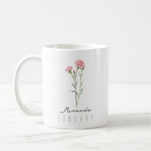 Mug Janvier Mois de naissance Fleur avec nom - Carnati
