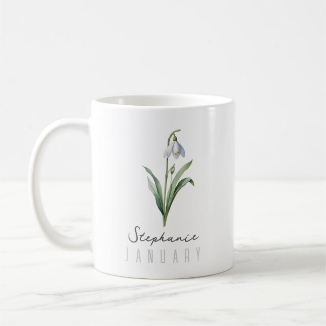 Mug Janvier Mois de naissance Fleur avec nom - Snowdro (Gauche)