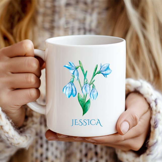 Mug Janvier Mois de naissance Fleur Blue Snowdrop (Créateur téléchargé)