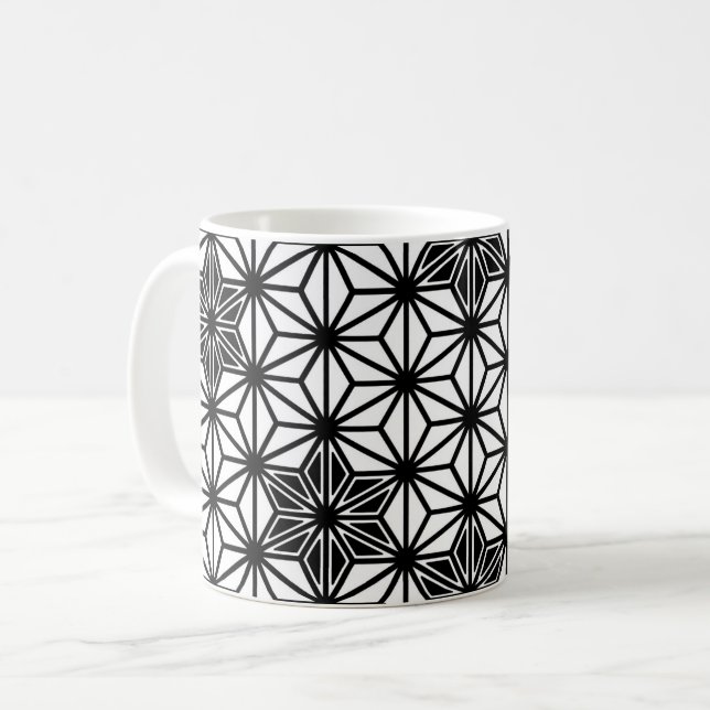 Mug Japonais Asanoha motif - blanc et noir (Devant gauche)