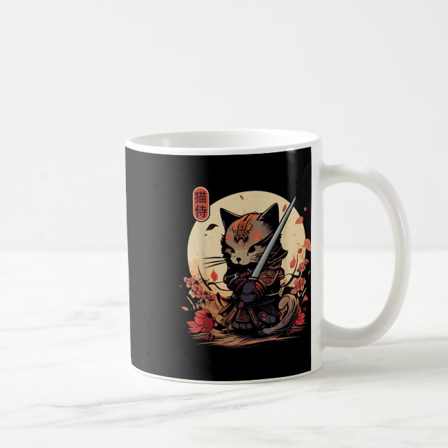 Mug Japonais Samurai Chat Tattoo, Kawaii Ninja Chat _2 (Droite)