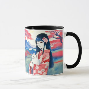 Mug Japonaise avec un chat blanc