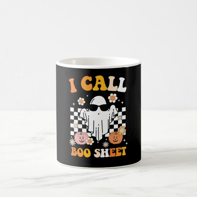 Mug J'appelle Boo Feuille Halloween Fantôme Rétro (Centre)