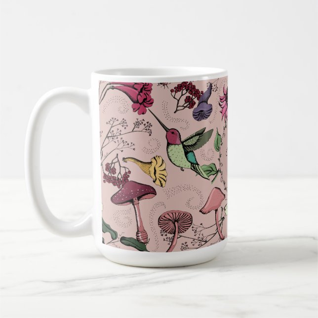 Mug Jardin aux colibris roses et aux fleurs (Gauche)