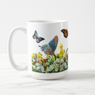 Mug Jardin aux fleurs de papillons avec tulipes et mar