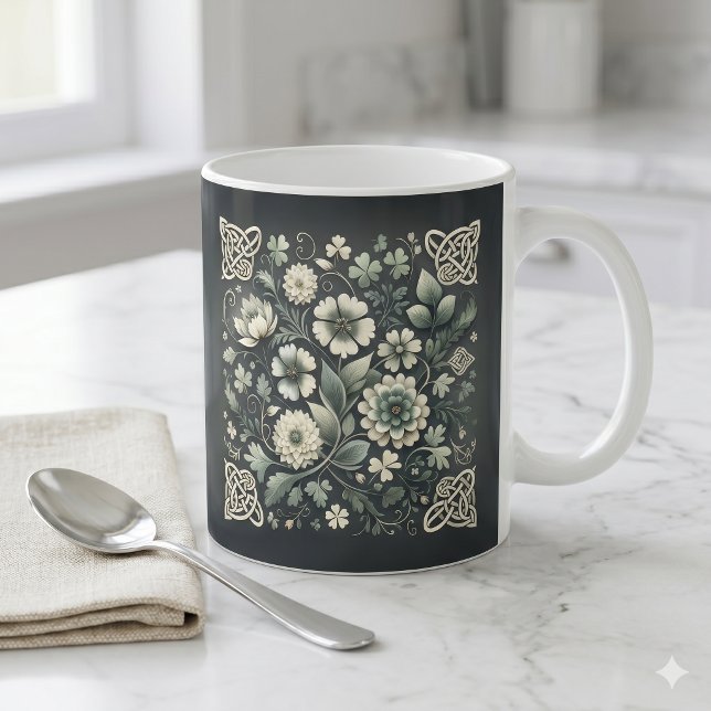 Mug Jardin aux tressages de trèfle chuchoté (Whispered Clover Knotwork Garden Coffee Mug)