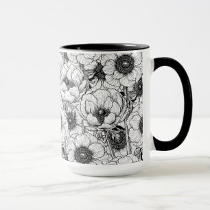 Mug Jardin d'anémones en noir et blanc