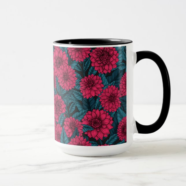 Mug Jardin de Dahlia Rouge/feuilles bleus (Droite)