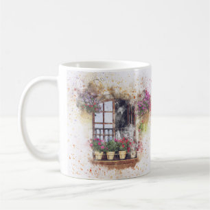 Mug Jardin de fenêtre à l'aquarelle Fleurs colorées