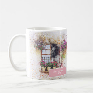 Mug Jardin de fenêtre à l'aquarelle Fleurs colorées pe