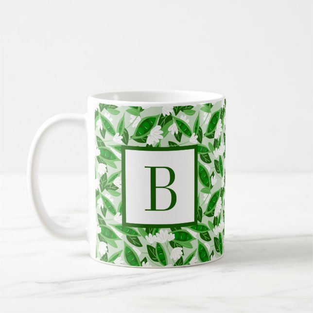 Mug Jardin de fleurs blanches de pois vert (Gauche)
