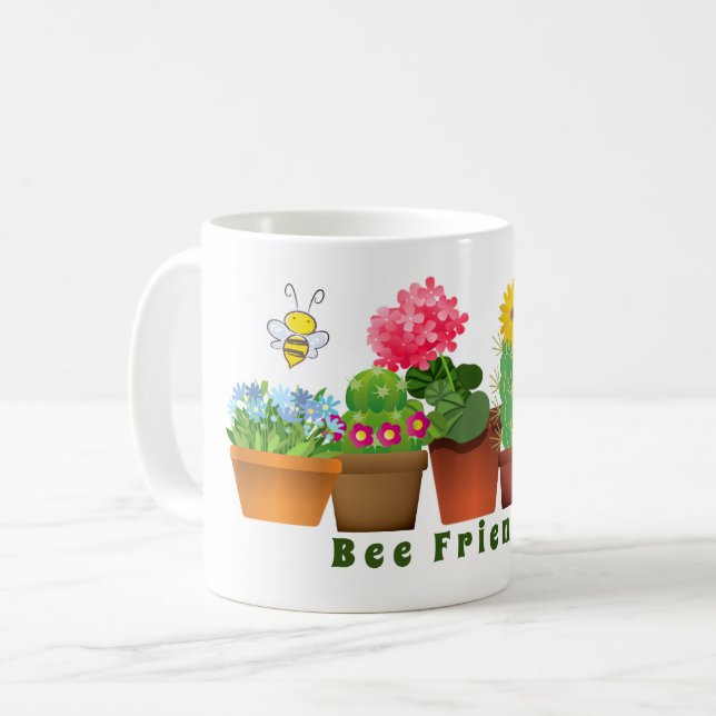 Mug Jardin de fleurs de cactus amical pour abeilles mi (Devant gauche)