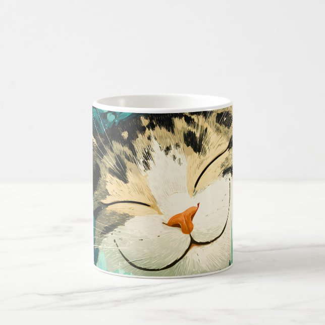 Mug Jardin de fleurs de chat endormi aquarelle abeille (Centre)