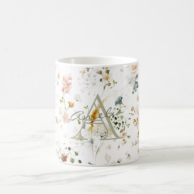 Mug Jardin de fleurs élégant monogramme (Centre)