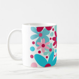 Mug Jardin de fleurs funky bleu et rose.