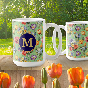 Mug Jardin de fleurs printanières Vert sauge Monogramm
