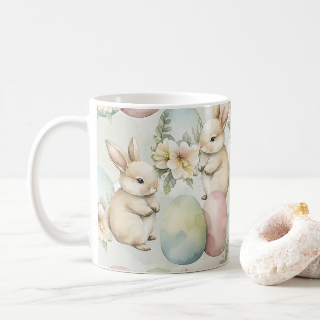 Mug Jardin de lapins à l'aquarelle (Avec donut)