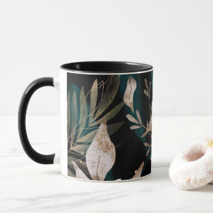 Mug Jardin de minuit : Feuilles Whimsical foncé avec o