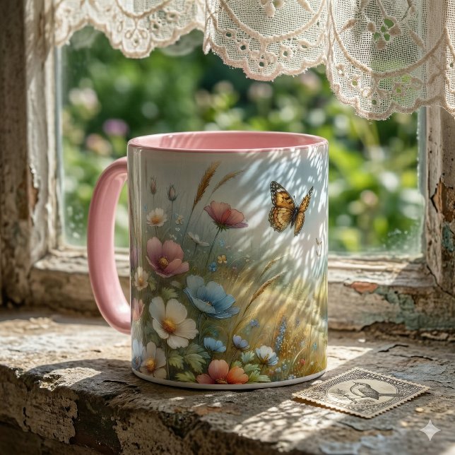 Mug Jardin de papillons de la prairie fleurie (Wildflower Meadow Butterfly Garden Mug)