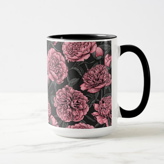 Mug Jardin de pivoine nocturne rose et gris (Droite)