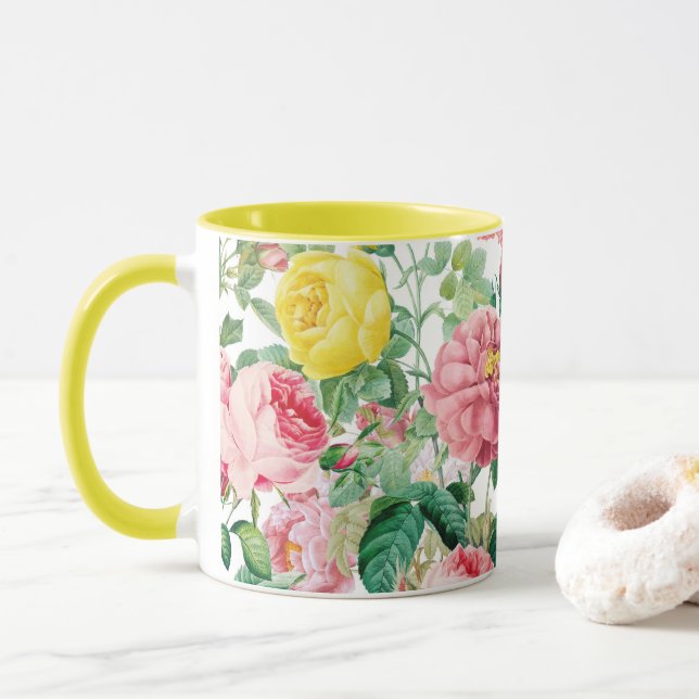 Mug Jardin de printemps Vintage Rose (Avec donut)