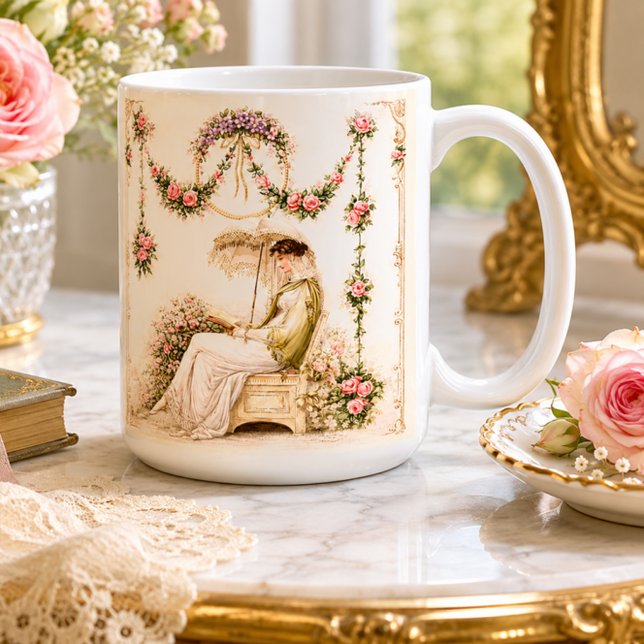 Mug Jardin de roses de la Régence lisant une dame (Créateur téléchargé)
