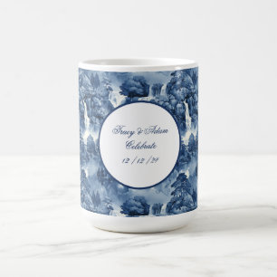 Mug Jardin d'eau japonais en porcelaine blanche bleue