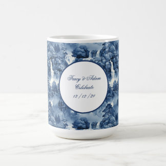 Mug Jardin d'eau japonais en porcelaine blanche bleue