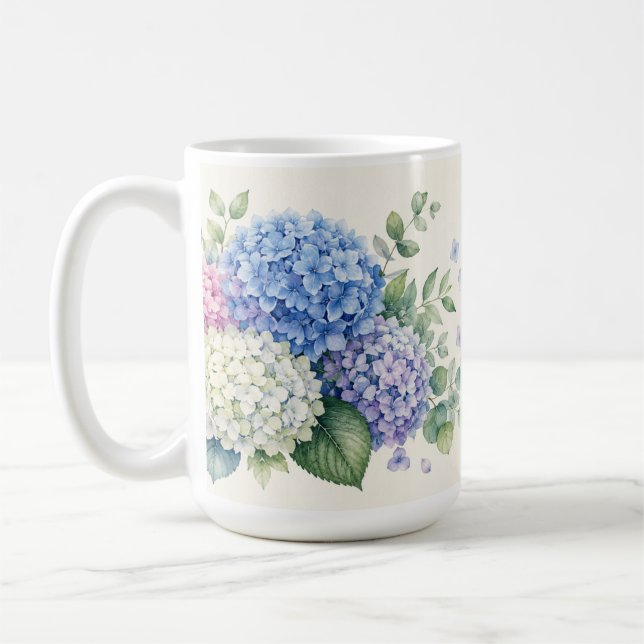 Mug Jardin d'hortensias à l'aquarelle  (Gauche)