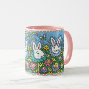 MUG JARDIN D'OEUFS DE PÂQUES BLANCS, FLEURS DE RABBIT