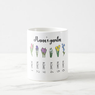 Mug Jardin fleuri de maman avec 6 noms personnalisés