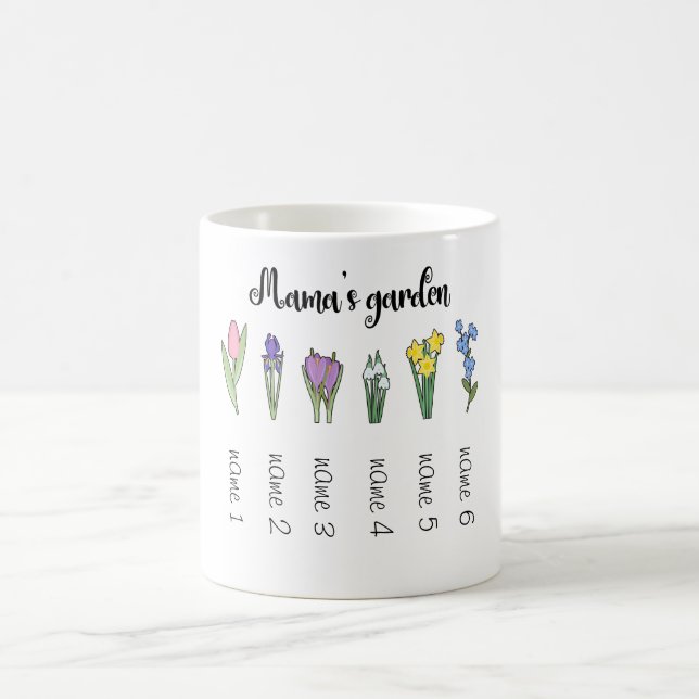 Mug Jardin fleuri de maman avec 6 noms personnalisés (Centre)